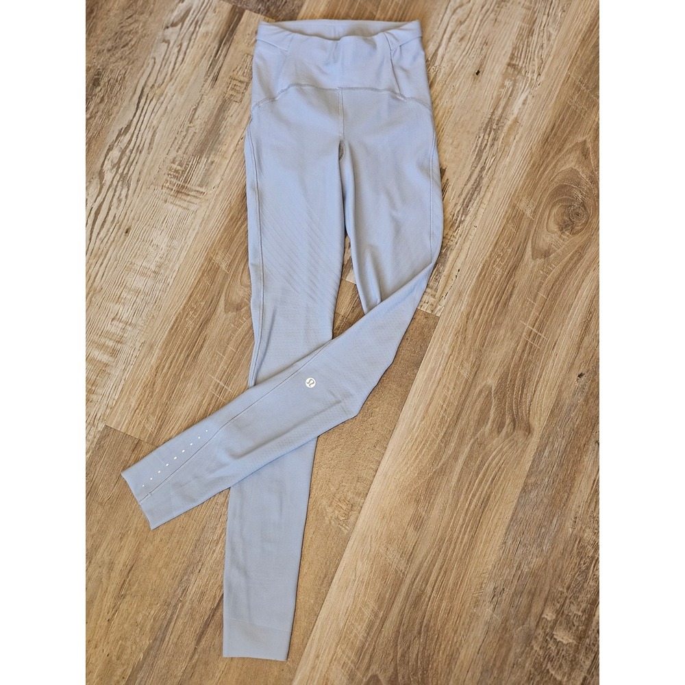 Lululemon High Rise Running Leggings Blue Grey Reflective 27 Inseam Size 0